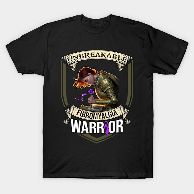 Unbreakable Fibromyalgia Warrior Purple Ribbon Awareness T-Shirt by DeforestSusanArt